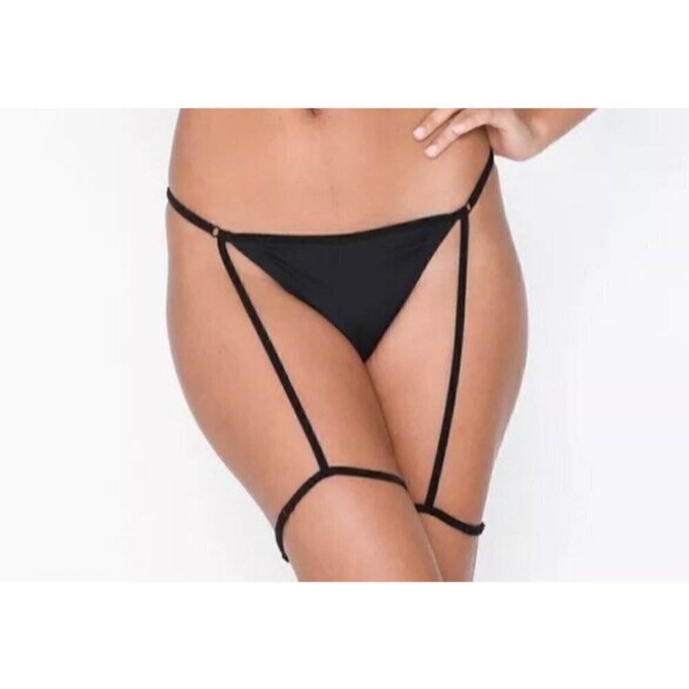 New OW Intimates Simone String Panty Womans M/8 Black Caviar Underwear